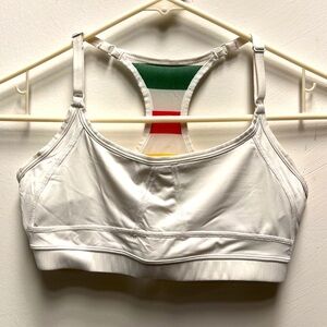 Lole Sports Bra White with red green black yellow mesh back adjustable